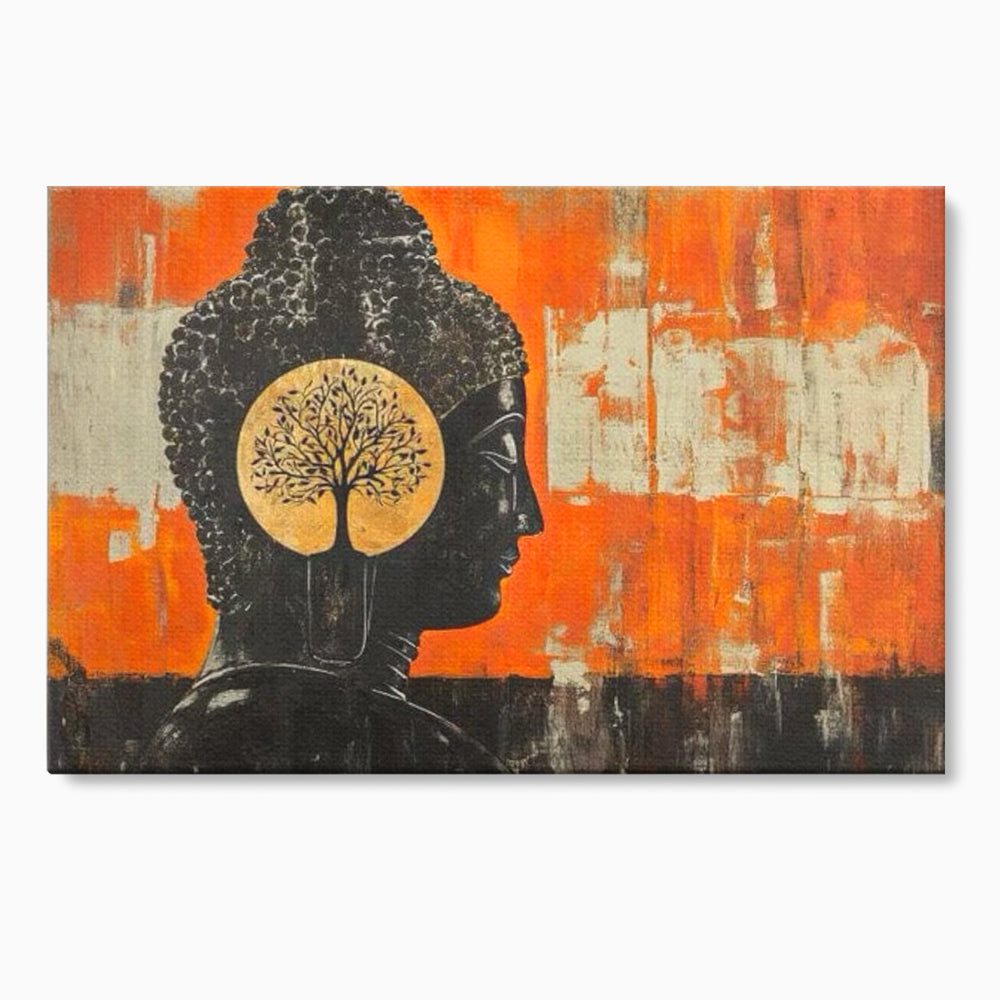 Tablou canvas cu tablou canvas cu profilul lui buddha, fara rama, pe sasiu de lemn